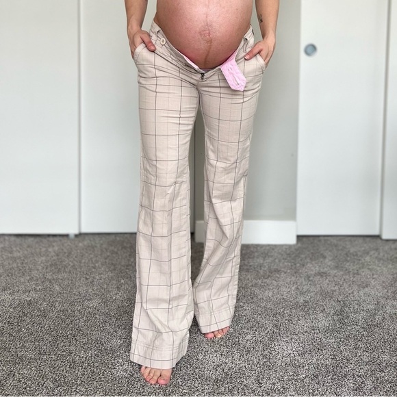 So Wear It Declare It Pants - Vintage Y2K Low Rise Plaid Flare Trousers Pants - Tan Beige - Size 5 / Small